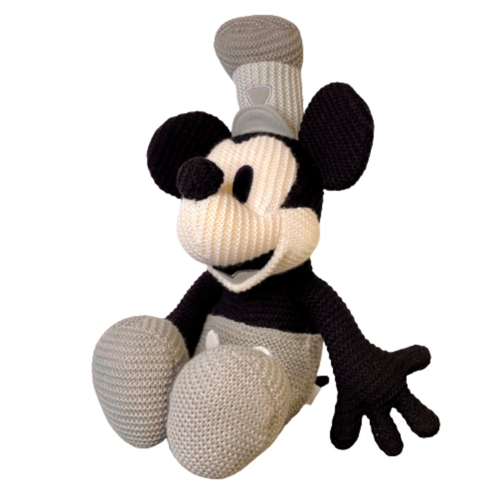 Disney Parks Black & White 22" Mickey Mouse Knit Yarn Plush Gray
